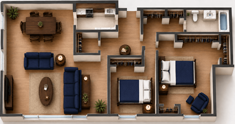 Floor plan for 2 beds, 1 bath, 1075 sqft